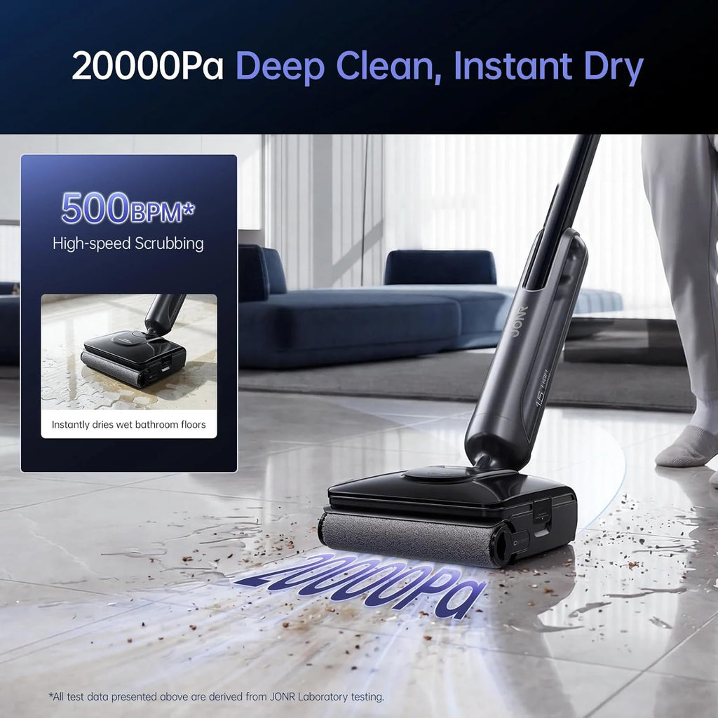 JONR H2 Wet & Dry Vacuum Cleaner, 20,000Pa Powerful Suction, 180° Flat Cleaning, Anti-Odour Technology, 1500ml Water Tank, Self-Cleaning Floor Washer