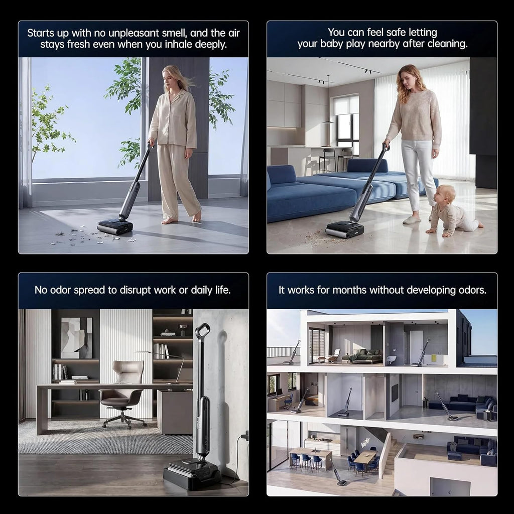 JONR H2 Wet & Dry Vacuum Cleaner, 20,000Pa Powerful Suction, 180° Flat Cleaning, Anti-Odour Technology, 1500ml Water Tank, Self-Cleaning Floor Washer