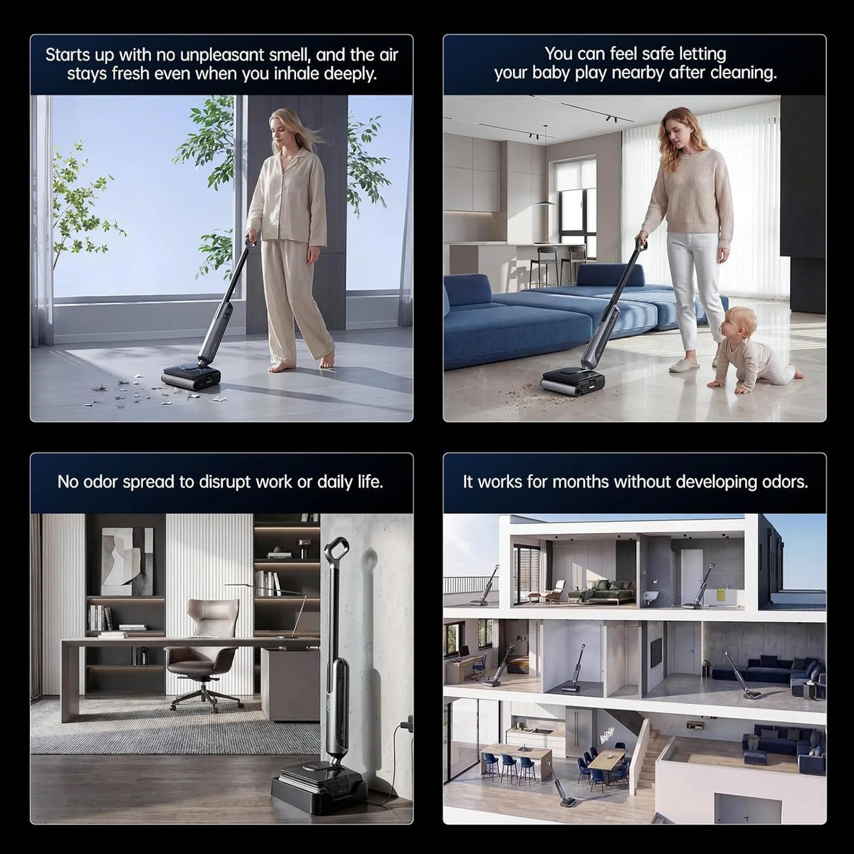 JONR H2 Wet & Dry Vacuum Cleaner, 20,000Pa Powerful Suction, 180° Flat Cleaning, Anti-Odour Technology, 1500ml Water Tank, Self-Cleaning Floor Washer
